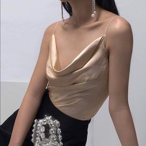 Satin silk cami draped top